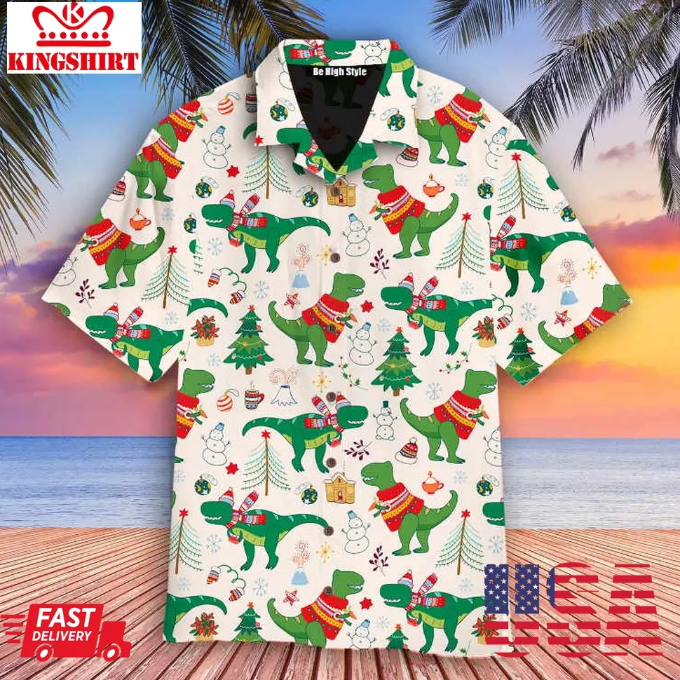 Dinosaur Rex Christmas In July Hawaiian Shirt Unisex