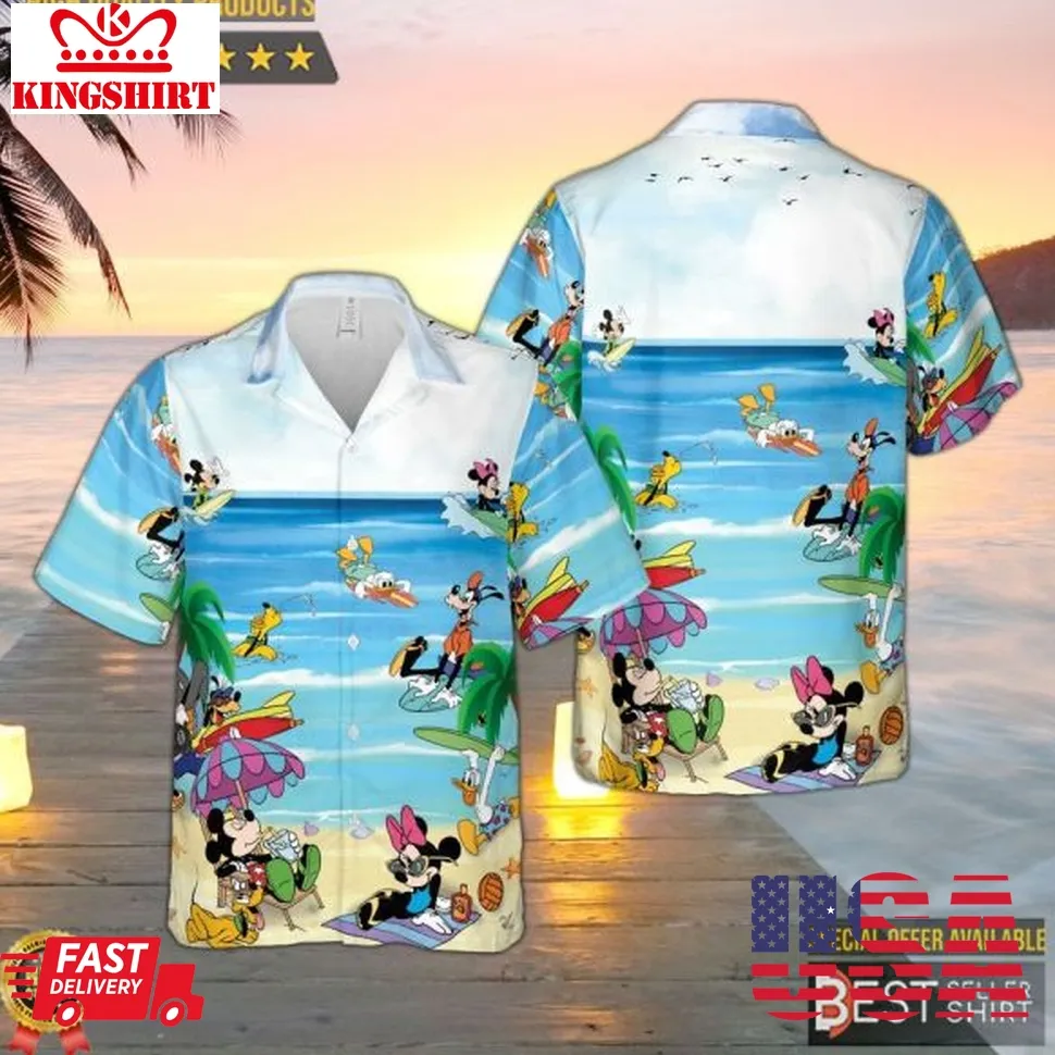 Disney Summer Mickey And Minnie Mouse Hawaiian Shirt Mickey And Friends Beach Party Shirts Size up S to 5XL