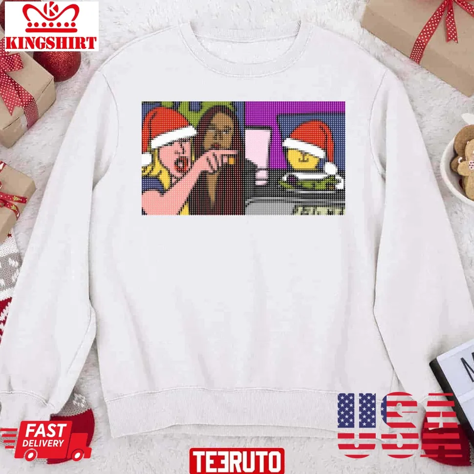 Woman Yelling At Cat Meme Dotty Christmas Santa Hat Unisex Sweatshirt Size up S to 4XL