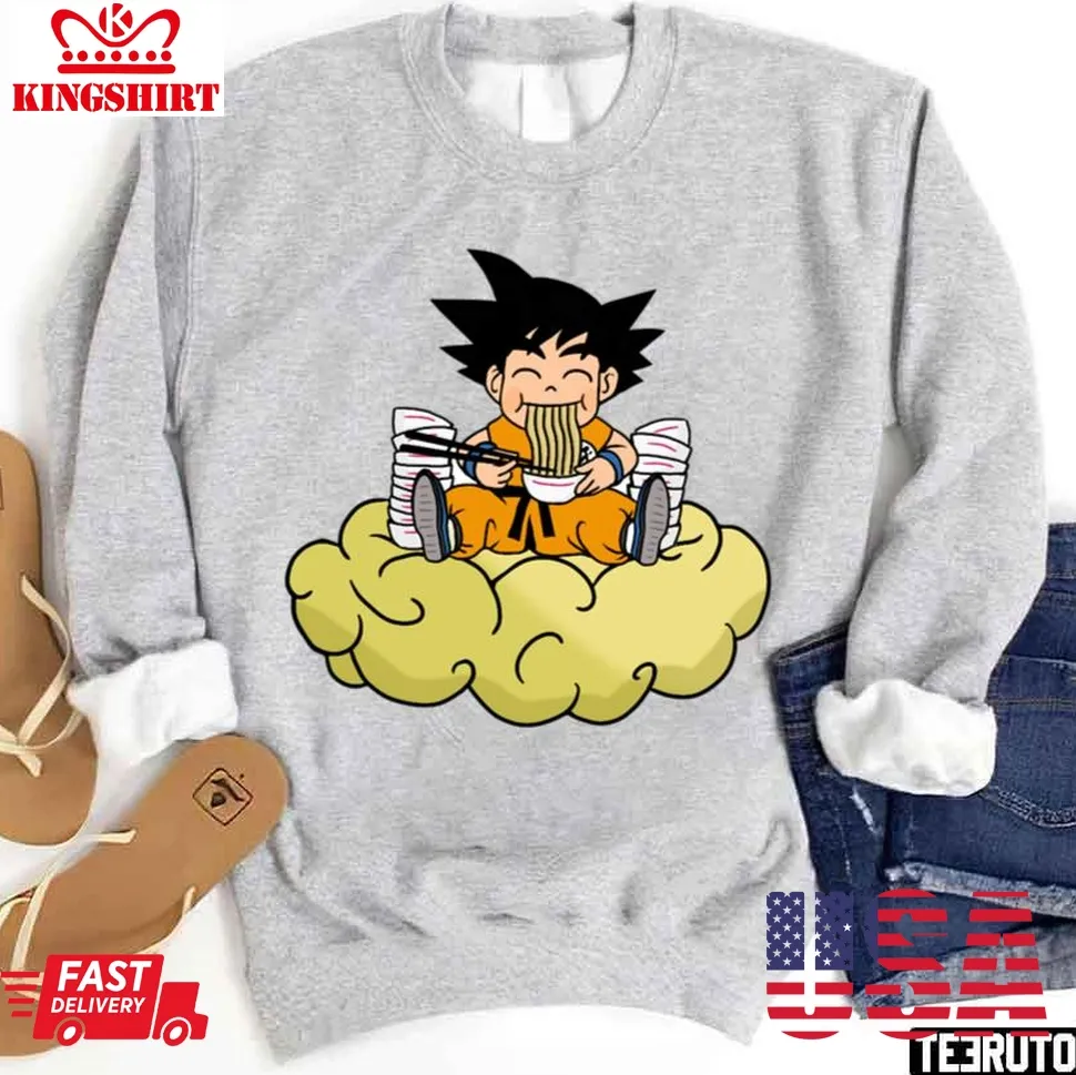 Young Saiyan Eating Noodles Dragon Ball Unisex Sweatshirt Size up S to 4XL