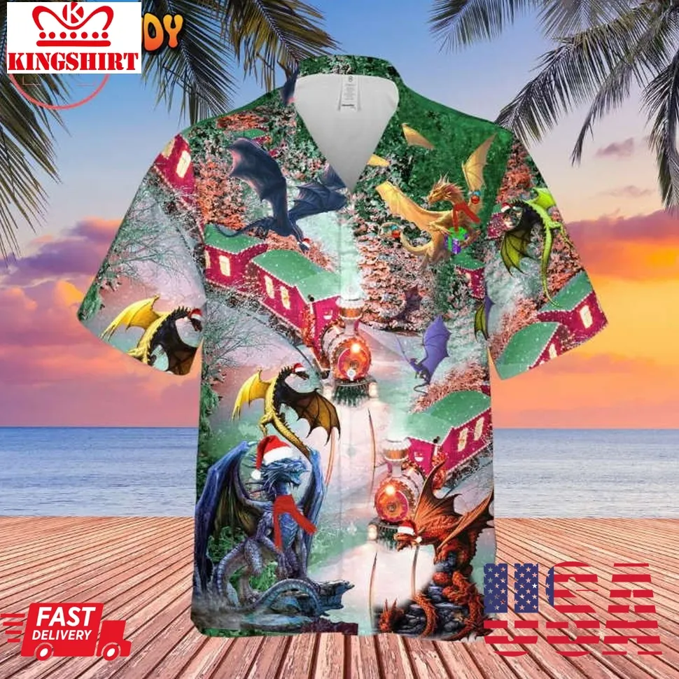 Dragons Christmas Train Hawaiian Shirt Plus Size