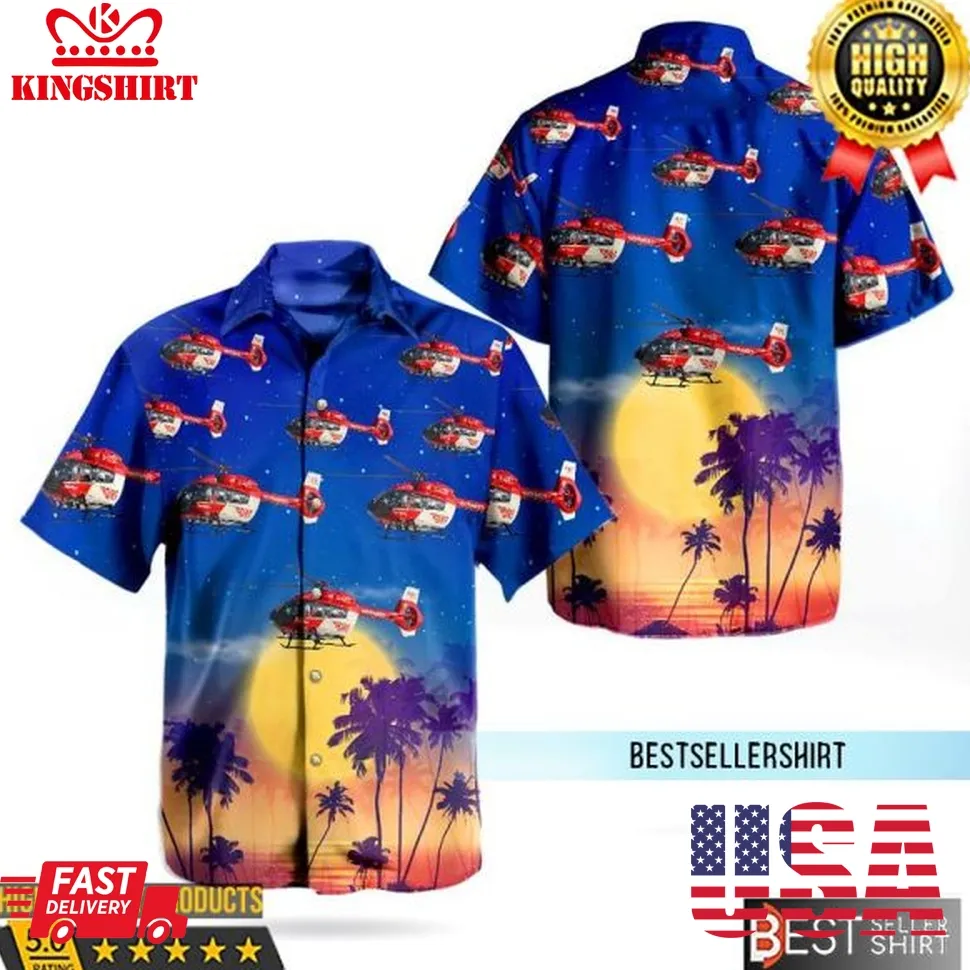 Drf Luftrettung Airbus Helicopters H145 Button Up Aircraft Hawaiian Shirt Unisex