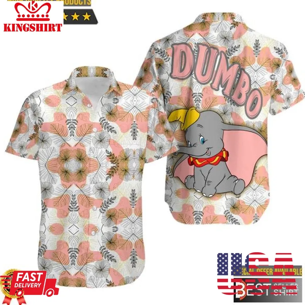 Dumbo Elephant Gray Pink Floral Disney Hawaiian Shirt Size up S to 4XL