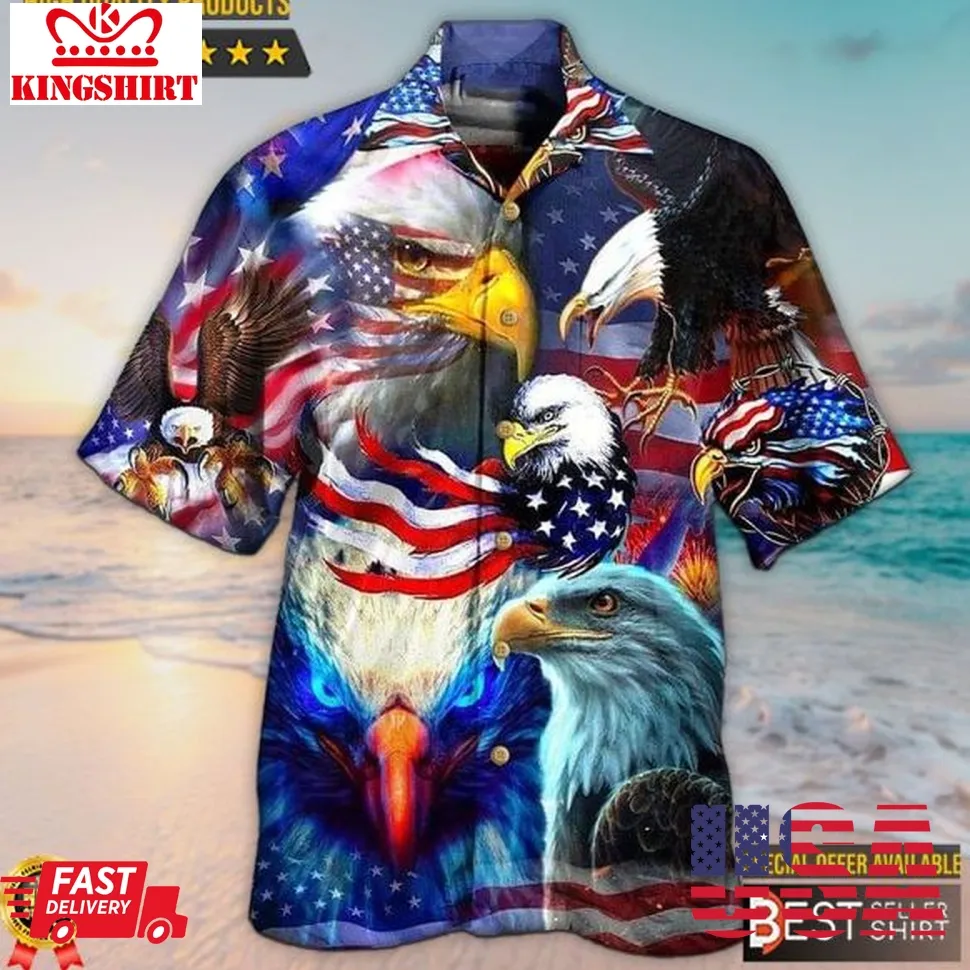 Eage American Flag Unisex Men Casual Beach Party Hawaiian Shirts 4Th Of July Shirts Size up S to 4XL