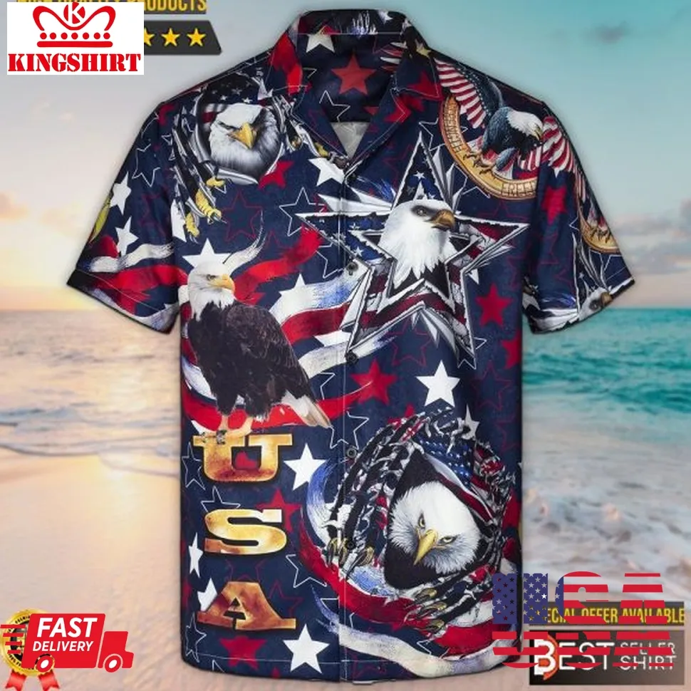 Eagle American Flag Pride Hawaiian Shirt For Men 4Th Of July Shirts Unisex