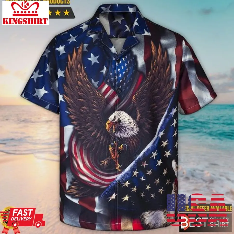 Eagle Proud American Flag Hawaiian Shirt For Men 4Th Of July Shirts Unisex