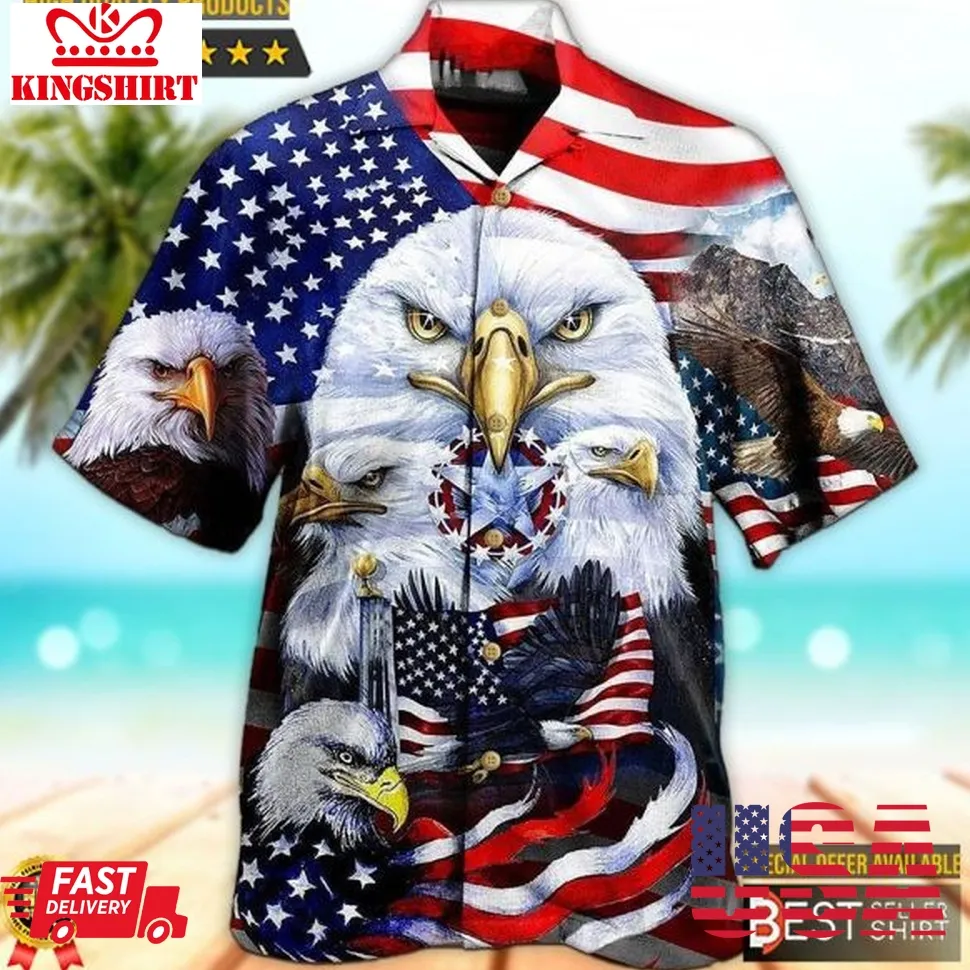 Eagles Patriotism American Sky Hawaiian Shirt 4Th Of July Shirts Size up S to 4XL