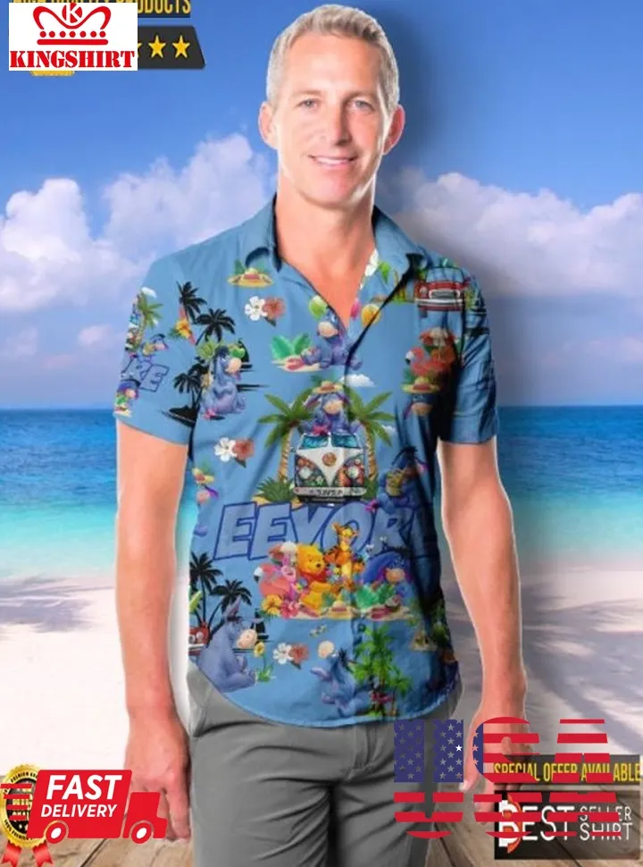 Eeyore Donkey Hippie Van Blue Patterns Summer Tropical Disney Hawaiian Shirt Unisex