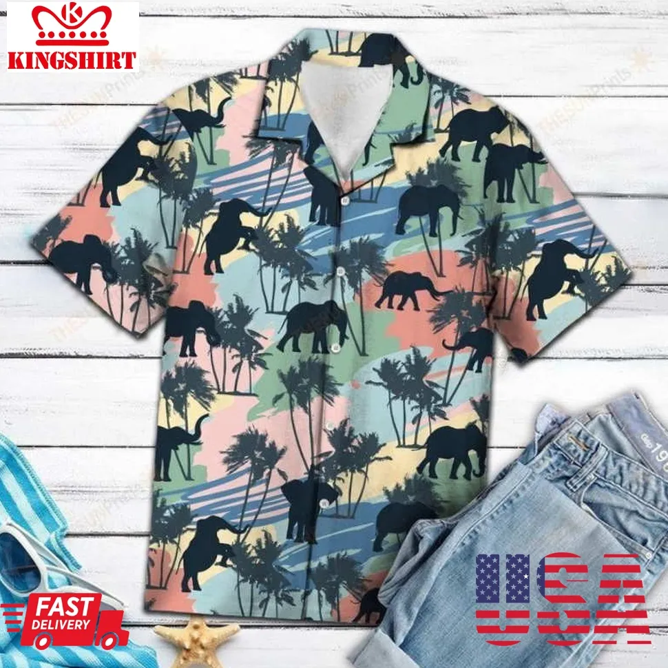 Elephant Coconut Palm Vintage Hawaiian Shirt Unisex