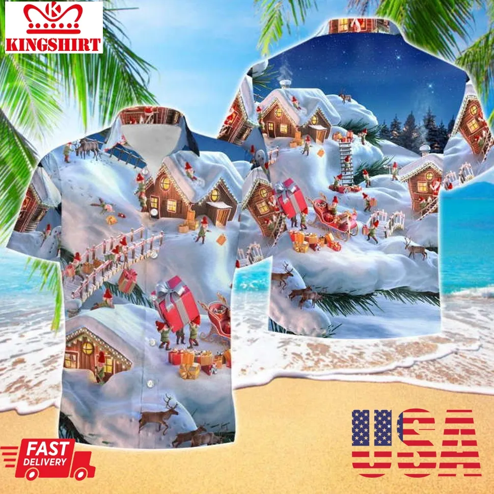 Elf Santa Decorating The Town Christmas Hawaiian Shirt Plus Size