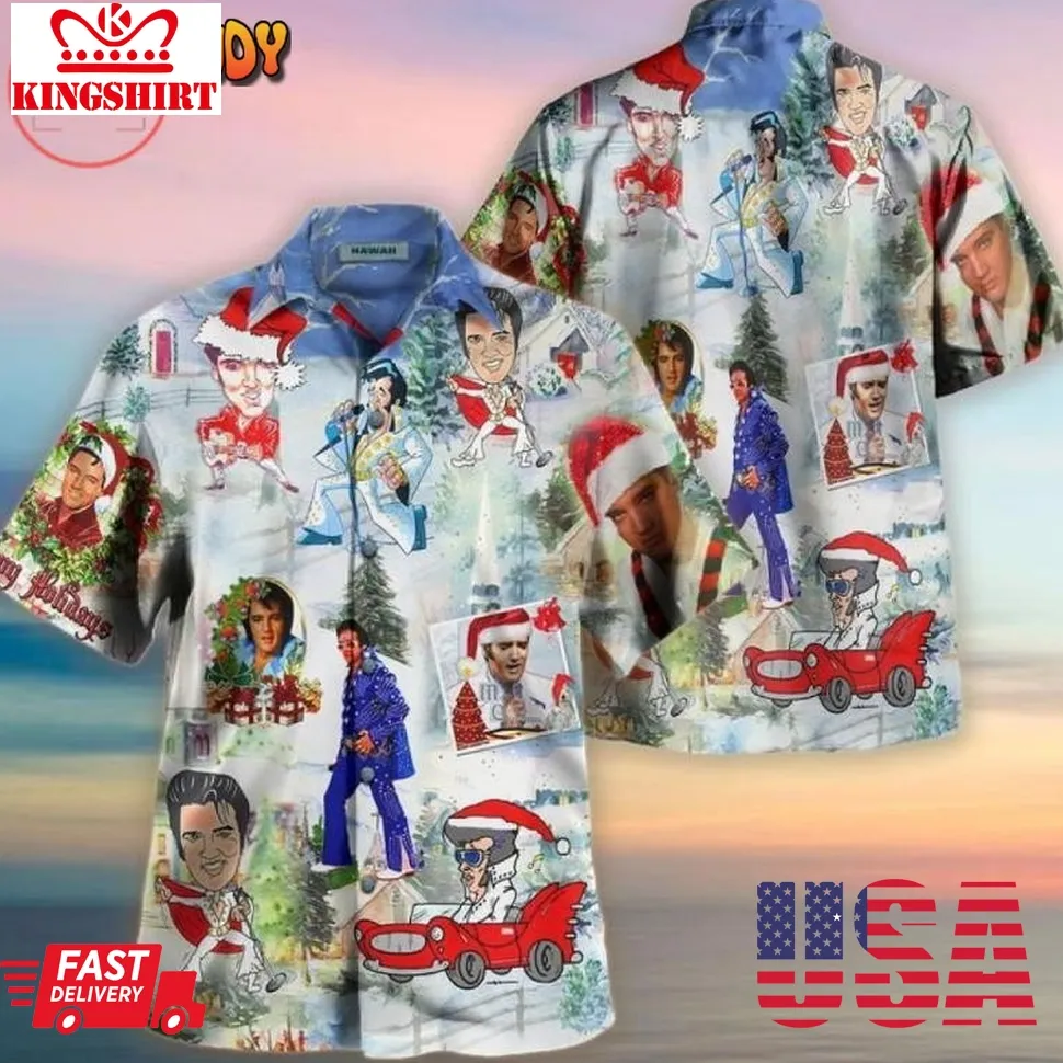 Elvis Presley Christmas Hawaiian Shirt Size up S to 4XL
