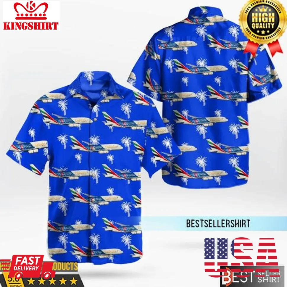 Emirates Airbus A380 861 Los Angeles Dodgers Livery Button Up Aircraft Hawaiian Shirt Plus Size