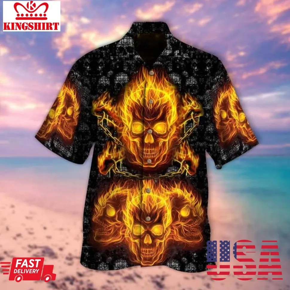 Fire Skull Halloween Beach Hawaiian Shirt Unisex