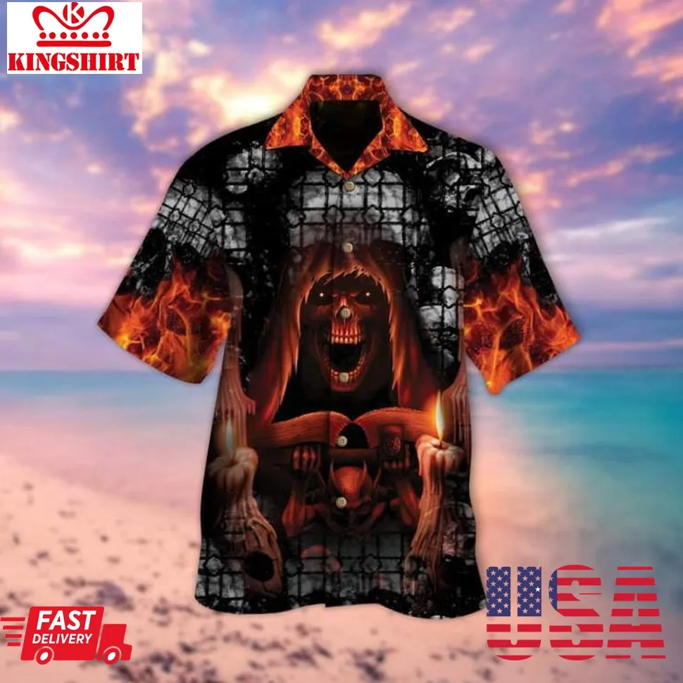 Fire Skull Halloween Hawaiian Shirt For Man And Woman Size up S to 4XL
