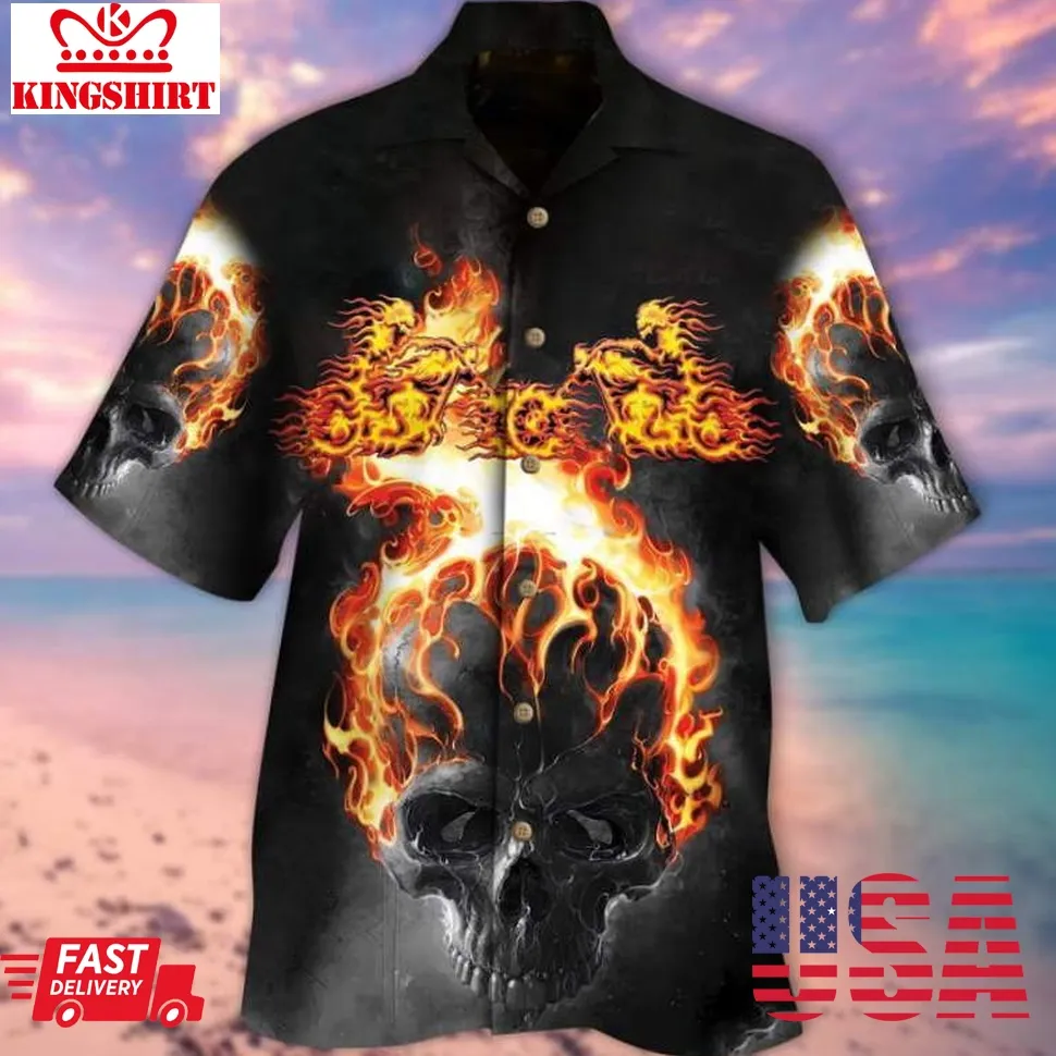 Fire Skull Halloween Hawaiian Shirt Size up S to 4XL