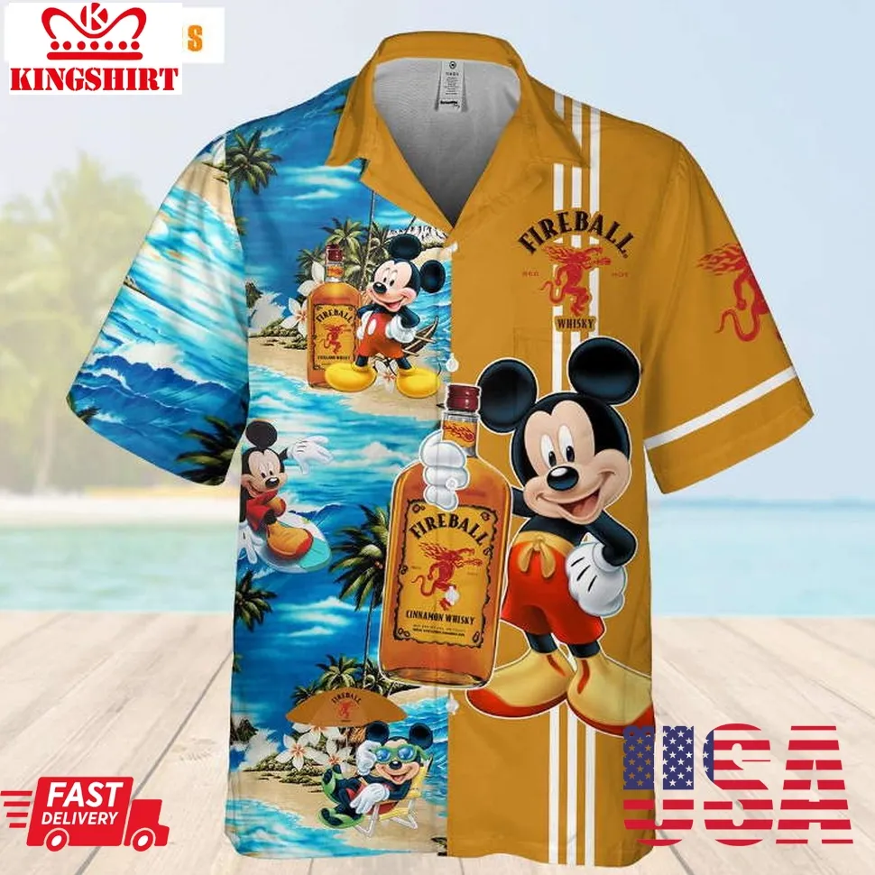 Fireball Mickey Mouse, Disney Hawaiian Shirt Unisex