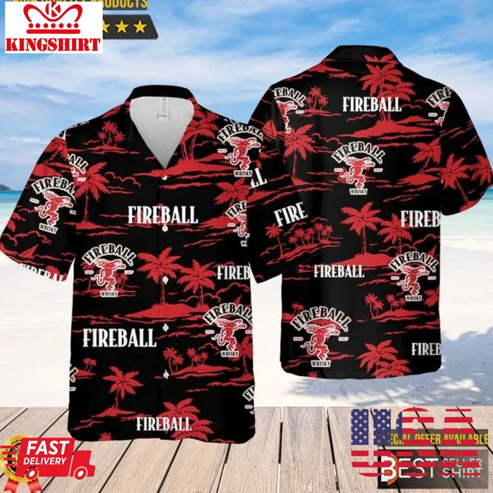Fireball Whiskey Logos Hawaiian Shirt Whiskey Fireball Gift Size up S to 4XL