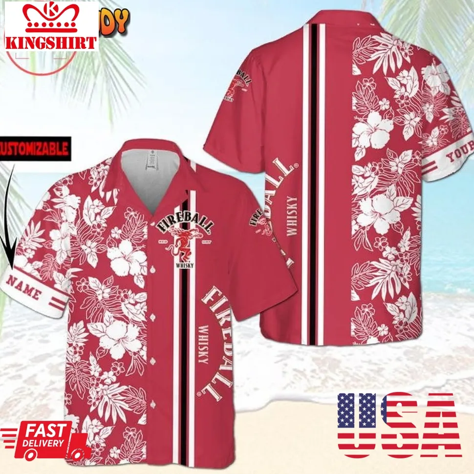 Fireball Whisky Customize Hawaiian Shirt Size up S to 4XL