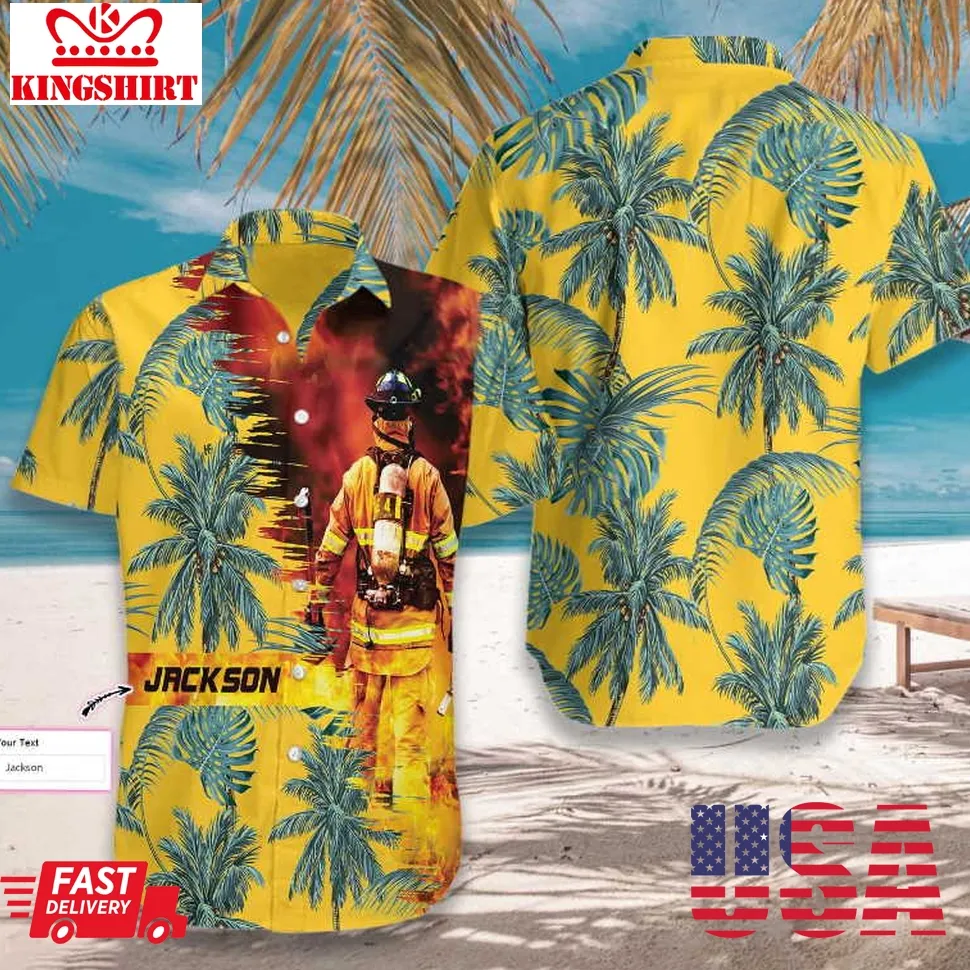 Firefighter Yellow Tropical Hawaiian Shirt Unisex