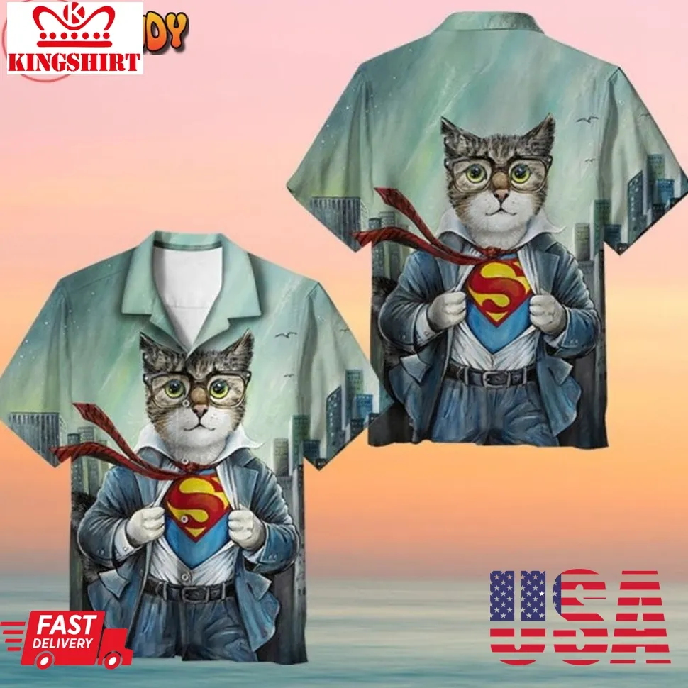 First Superman Cat In The City Hawaiian Shirt Size up S to 4XL