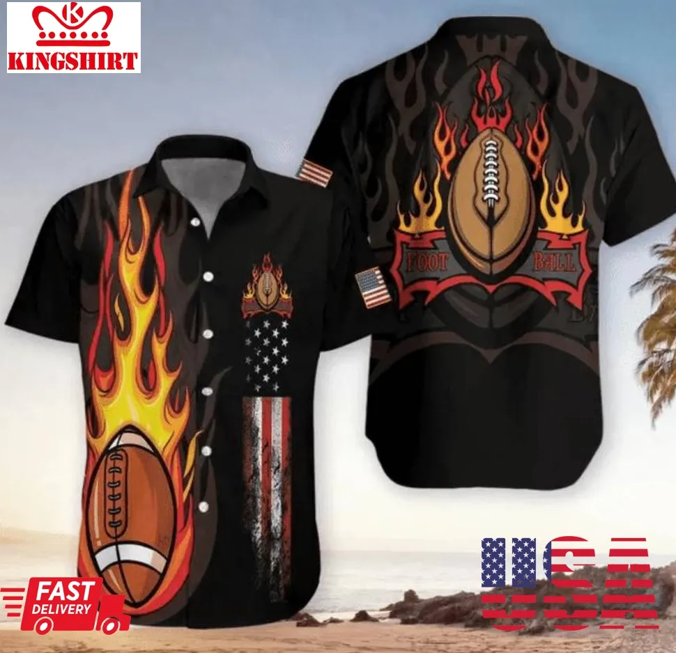 Flame Football Cup American Flag Hawaiian Shirt Plus Size