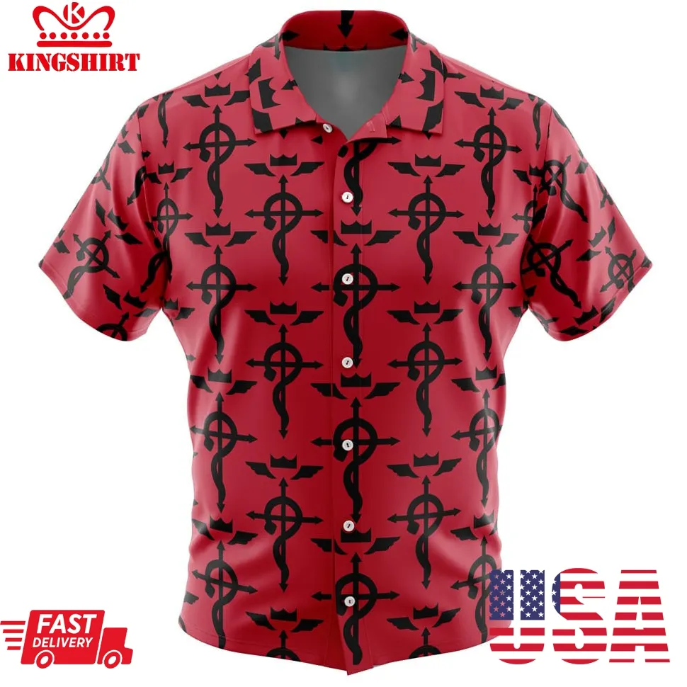 Flamel's Cross Full Metal Alchemist Button Up Hawaiian Shirt Plus Size