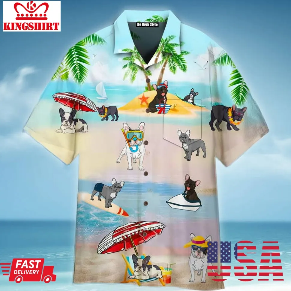 French Bulldogs At The Beach Hawaiian Shirt Unisex