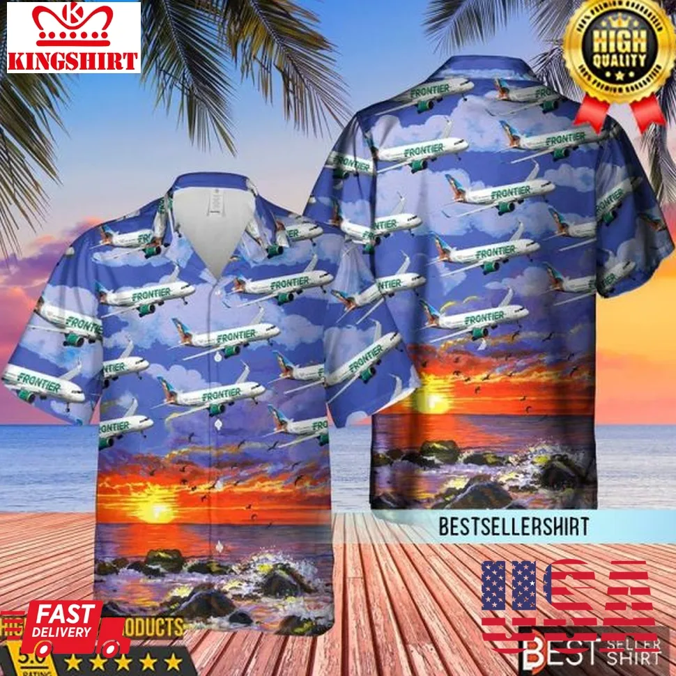 Frontier Airlines Airbus A321 211 Aircraft Hawaiian Shirt Size up S to 4XL
