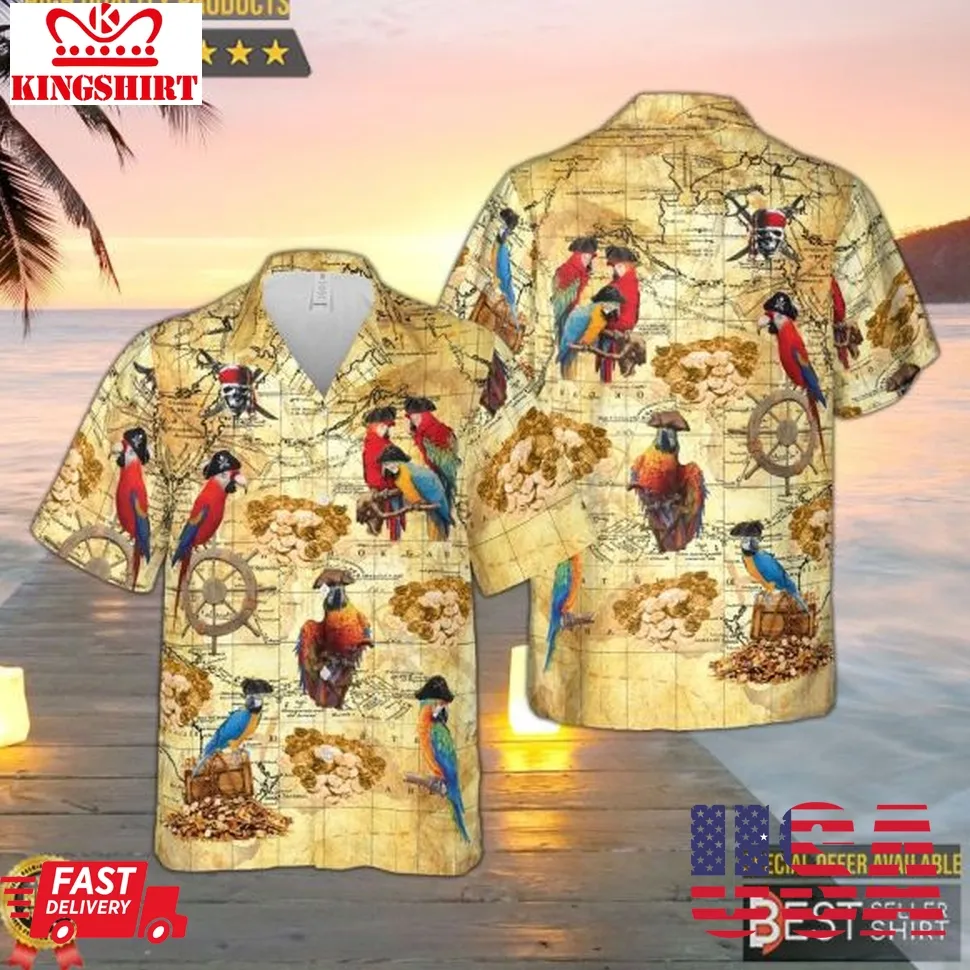 Funny Pirate Parrots Hawaiian Shirt Funny Parrots Shirt Parrot Lovers Shirt Size up S to 4XL