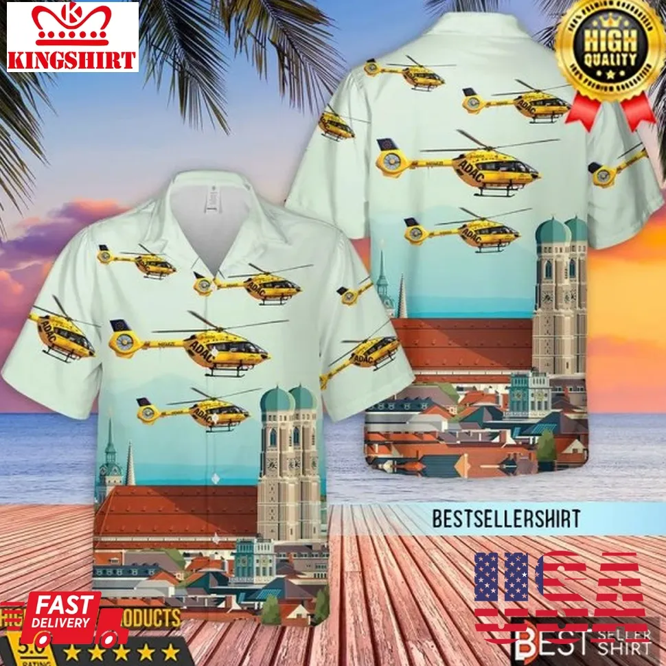 German Adac Luftrettung Airbus Helicopters H145 Aircraft Hawaiian Shirt For Men And Women Unisex