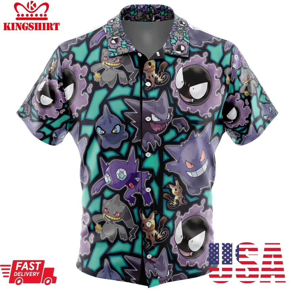 Ghost Type Pokemon Pokemon Button Up Hawaiian Shirt Unisex