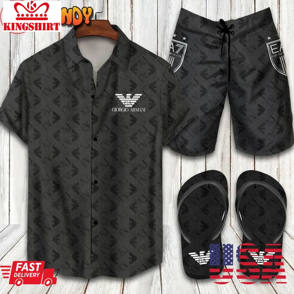 Giorgio Armani 2022 All Black Hawaiian Shirt And Short Size up S to 4XL