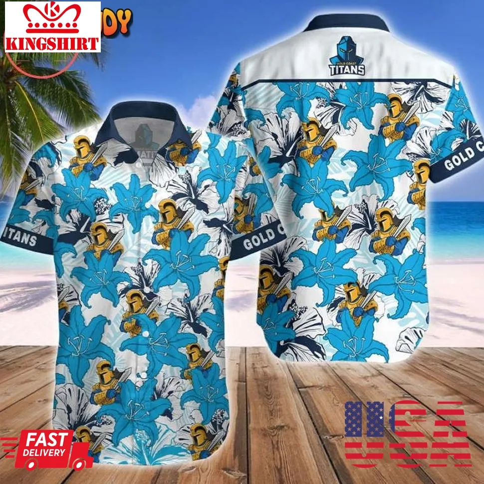 Gold Coast Titans Mascot Hawaiian Shirt Size up S to 4XL