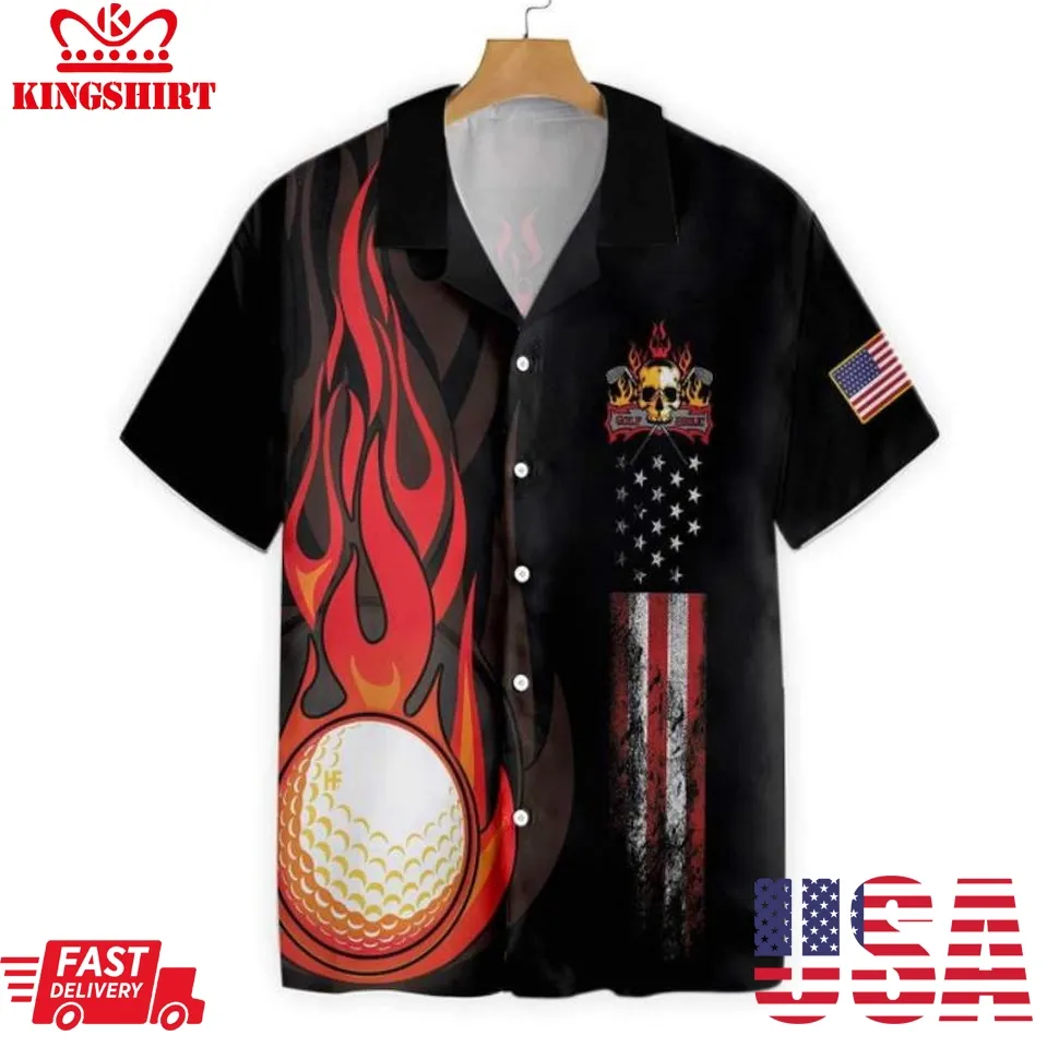 Golf Flame American Flag Hawaiian Shirt Plus Size
