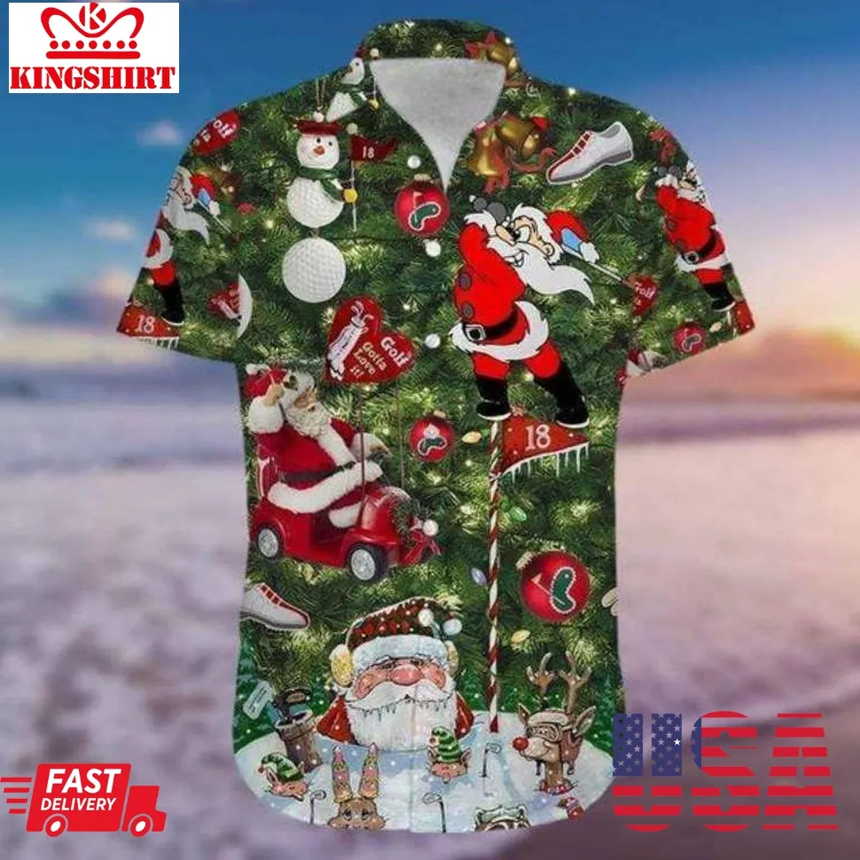 Golf Santa Christmas Hawaiian Shirt Plus Size