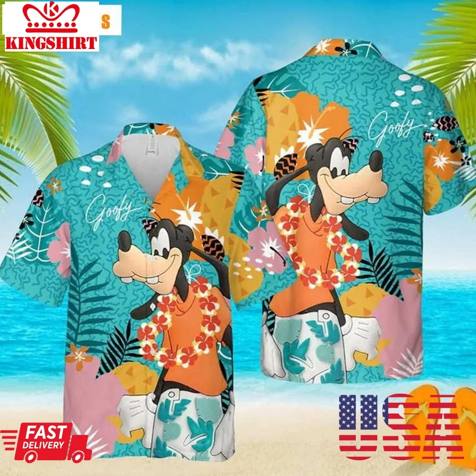 Goofy Dog Disney Tropical Forest, Disney Hawaiian Shirt Plus Size