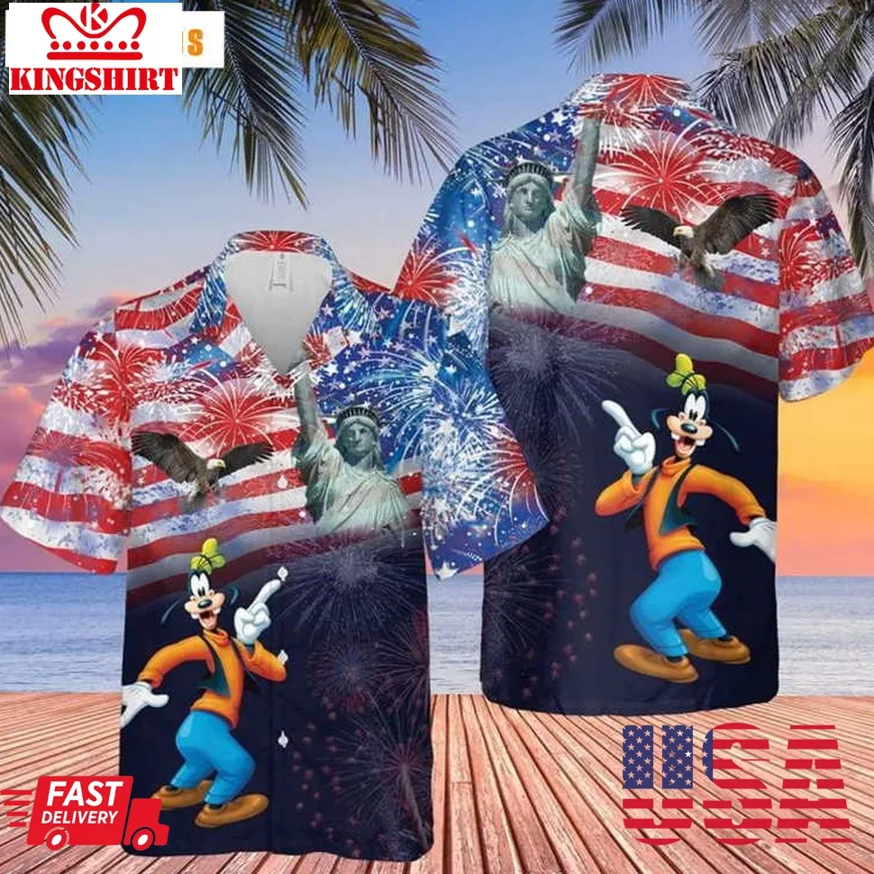 Goofy Dog Disney Us Flag Fireworks, Classy Hawaiian Shirt Unisex