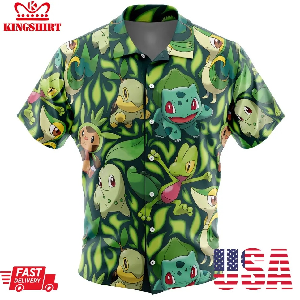 Grass Type Starters Pokemon Button Up Hawaiian Shirt Unisex