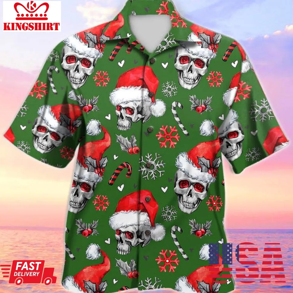 Green Christmas Skull Hawaiian Shirt Unisex