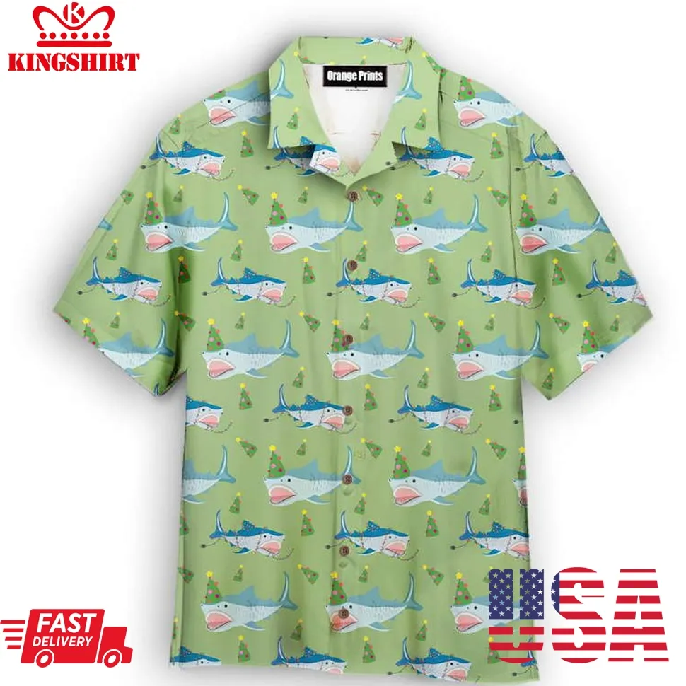 Green Shark Love Christmas In July Hawaiian Shirt Plus Size