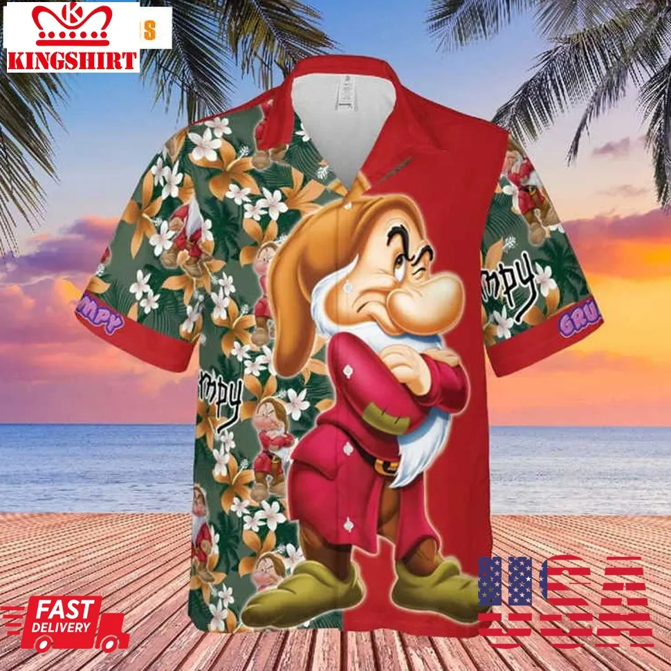 Grumpy Dwarf Snow White Floral Pattern, Disney Hawaiian Shirt Plus Size