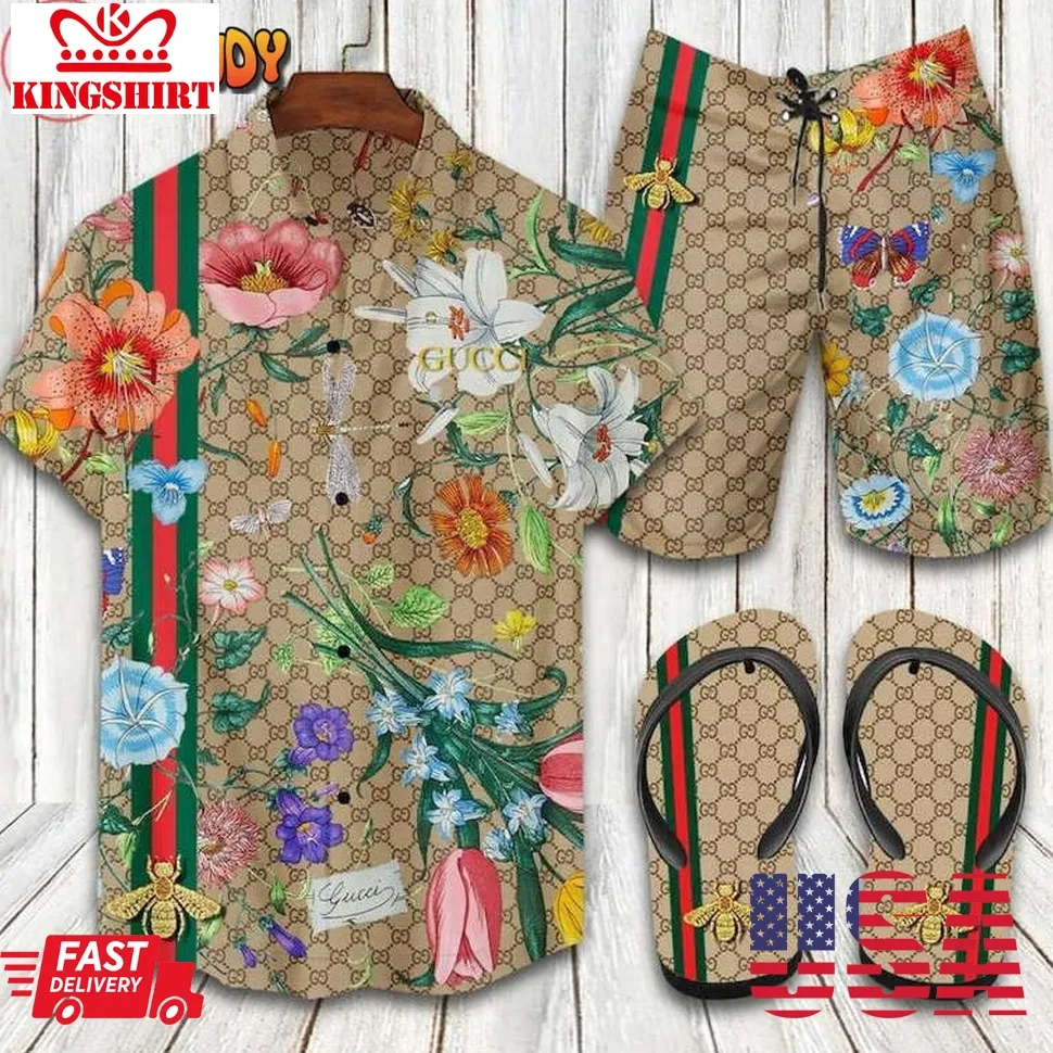 Gucci Flower 2022 Luxury Combo Hawaiian Shirt And Shorts Size up S to 4XL
