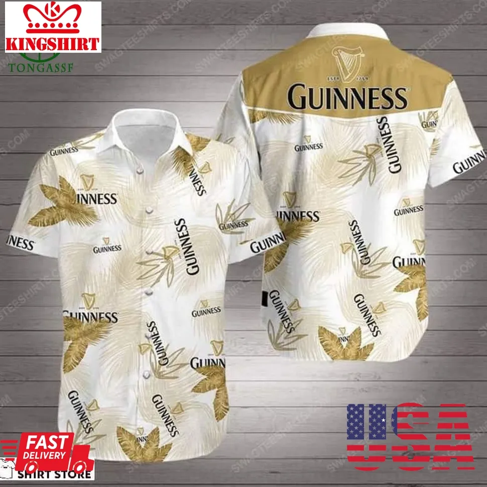 Guinness Beer Hawaiian Shirt Leaves Pattern Beach Lovers Gift Size up S to 4XL