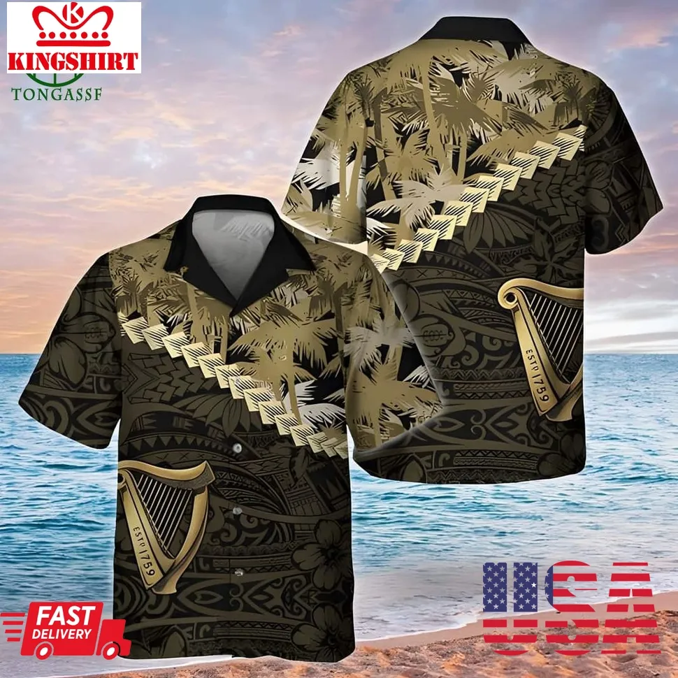 Guinness Beer Palm Tree Blend Polynesian Pattern Hawaiian Shirt Plus Size