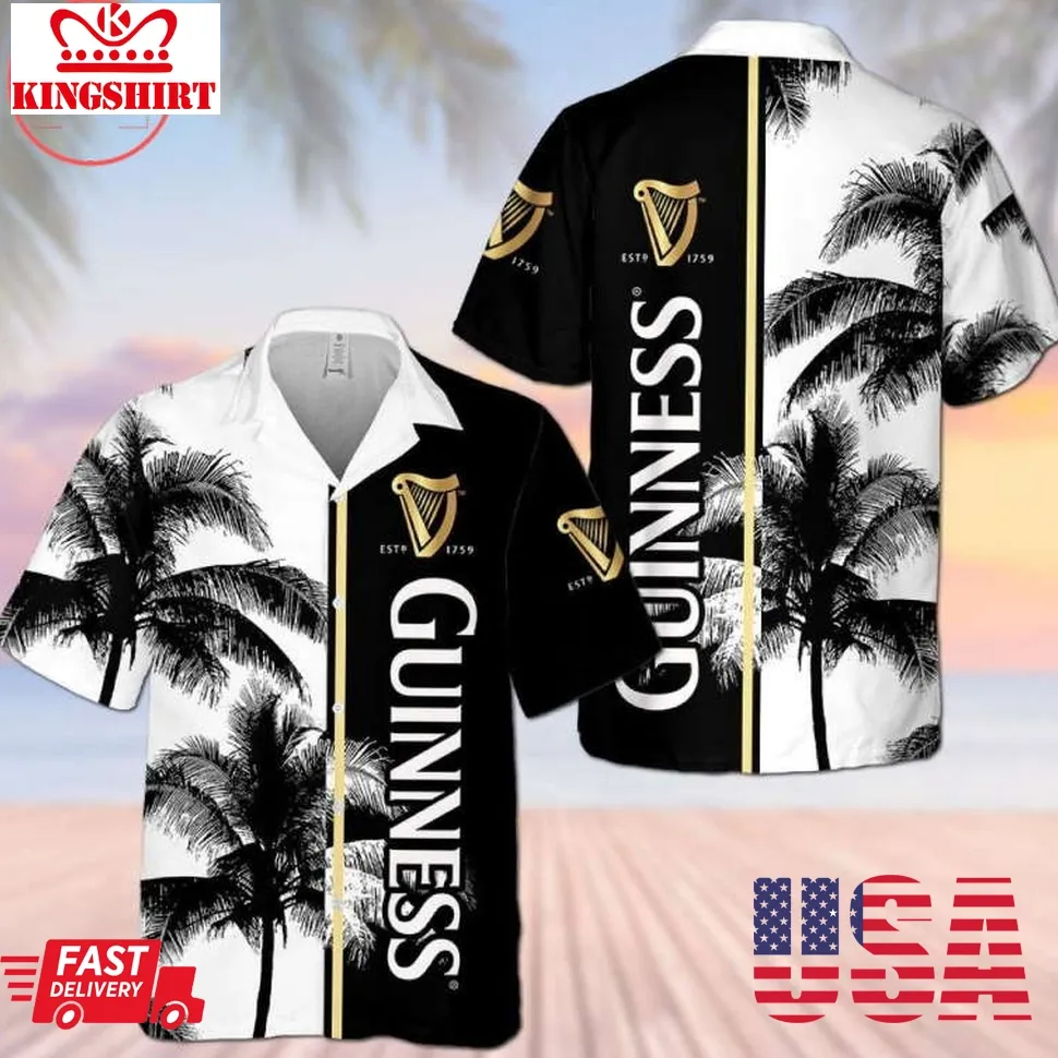 Guinness Palm Black And White Hawaiian Shirt Plus Size