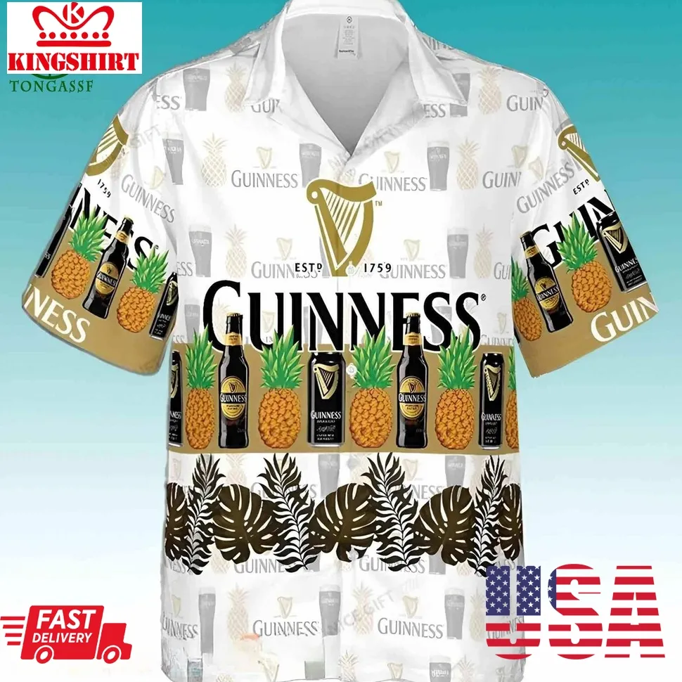 Guinness Premium Hawaiian Shirt Beer Tropical Leaves And Pineapples Unisex