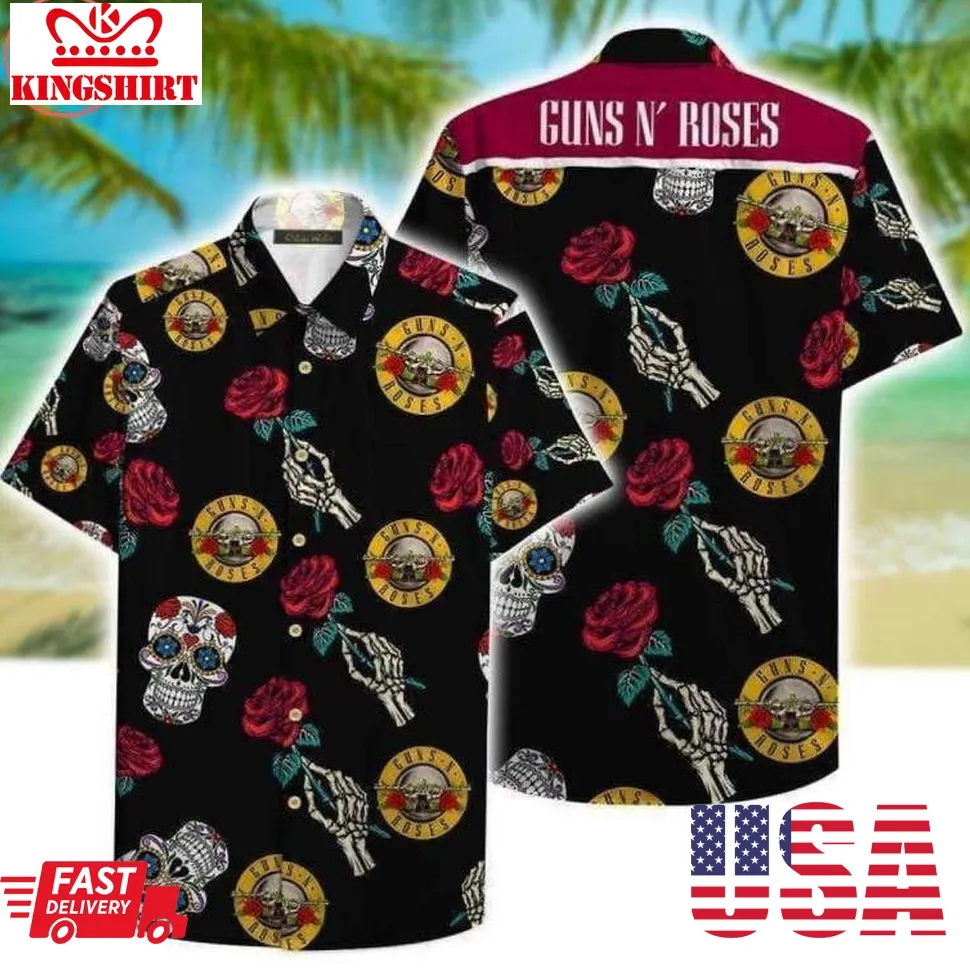 Guns N Roses Aloha Hawaiian Shirts Size up S to 4XL