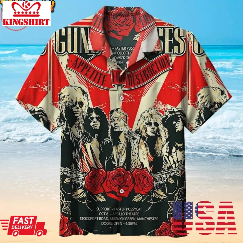 Guns N' Roses Hawaiian Shirt Size up S to 4XL