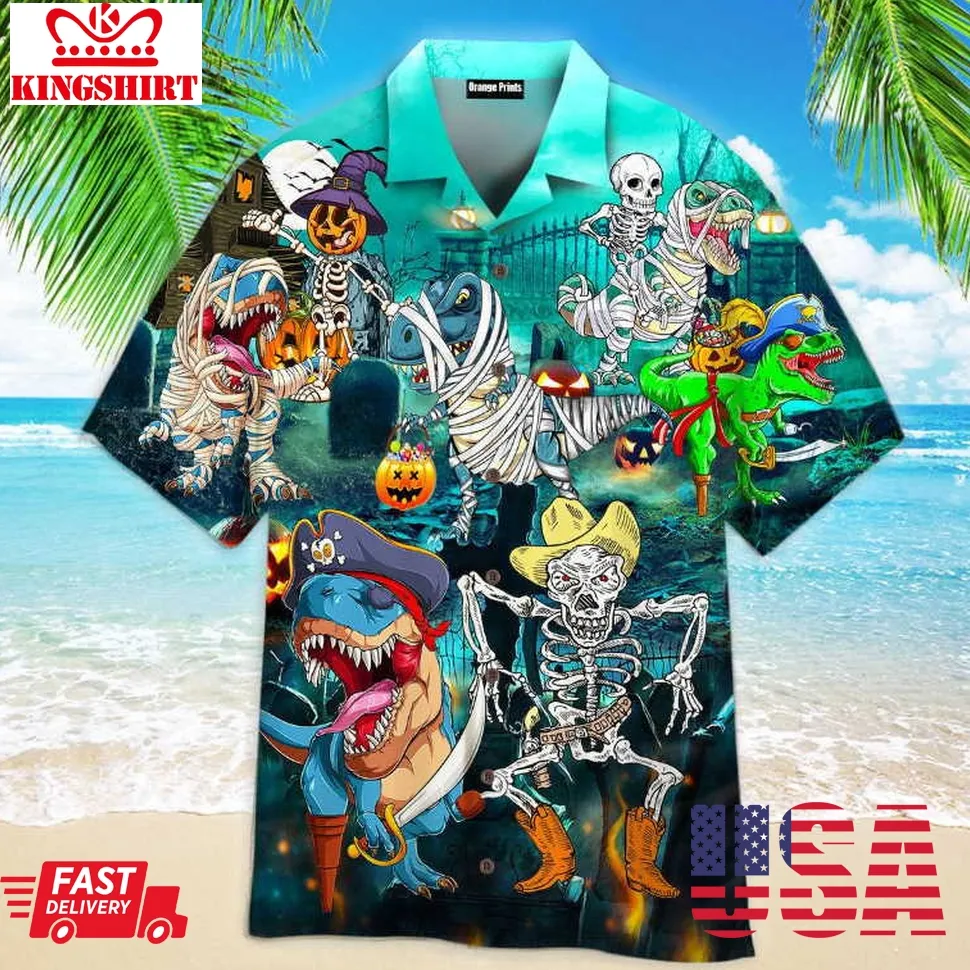 Halloween Dinosaur Scary Party Hawaiian Shirt Size up S to 4XL