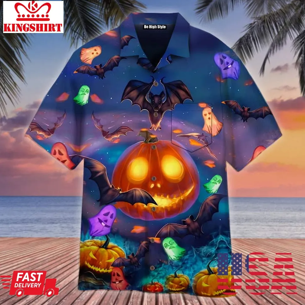 Halloween Glowing Pumpkins By Night Hawaiian Shirt For Man And Woman Unisex